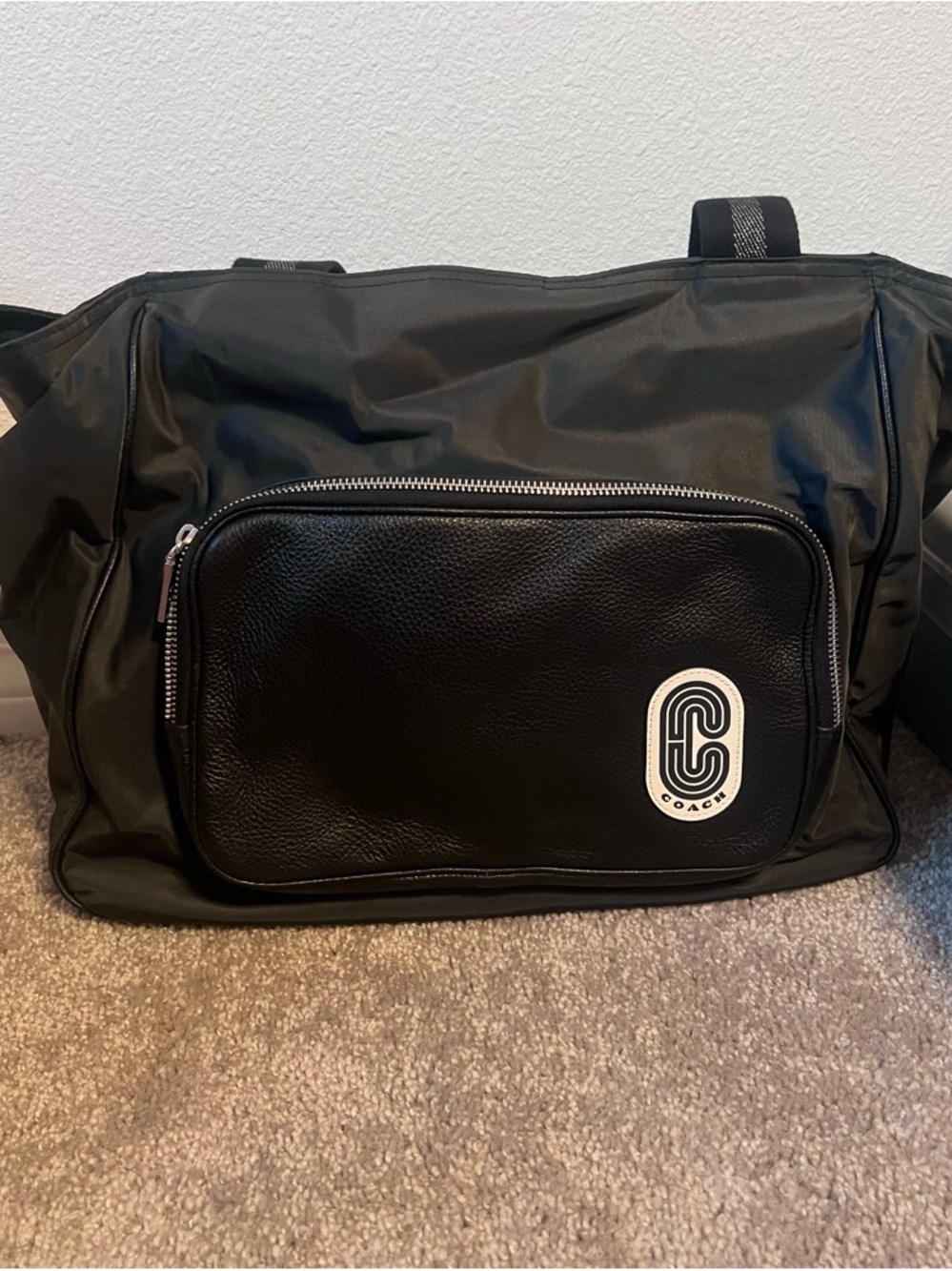 Coach Court Tote in Black Nylon and Refined Pebble Leather – Style C5049